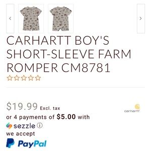 Carhartt Beige Short-Sleeve Farm Romper with Animal Print